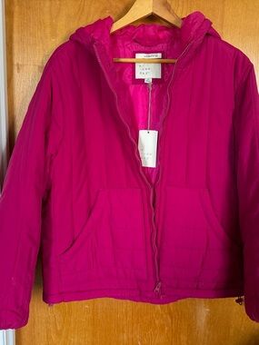 NWT - A New Day Women's Hooded Puffer Jacket in Bright Fuchsia